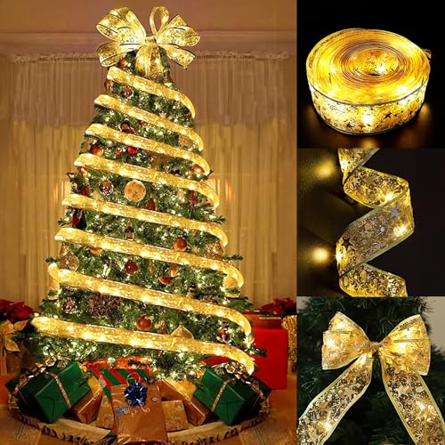 Glaxcidy Weihnachtsband Lichter, 5M/16.4FT 50 LEDs Batteriebetrieben Weihnachtslichterketten Band mit 2 Modi, DIY Weihnachtsbaum Deko Lichter für Garten Terrassen, Festliche Deko von Glaxcidy