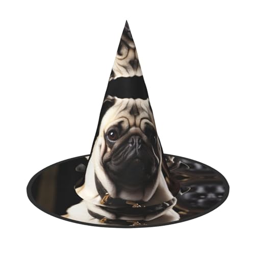 GlbnSHeric Hexenhüte Halloween Kegel Zauberer Hut Cool Mops Hund Hexenhüte Halloween Hut Kostüm Cosplay von GlbnSHeric