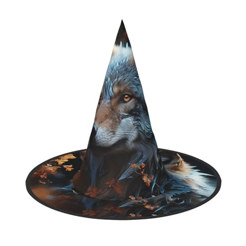 GlbnSHeric Hexenhüte Halloween Kegel Zauberer Hut Herbst Blätter und ein Wolf Hexenhüte Halloween Hut Kostüm Cosplay von GlbnSHeric