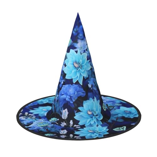 GlbnSHeric Hexenhüte Halloween Kegel Zauberer Hut Schöne blaue Blumen Hexenhüte Halloween Hut Kostüm Cosplay von GlbnSHeric