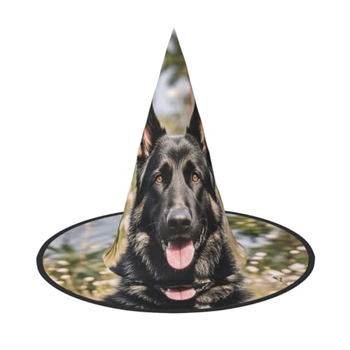 GlbnSHeric Hexenhüte Halloween Kegel Zauberer Hut Schwarz Deutscher Schäferhund Hexenhüte Halloween Hut Kostüm Cosplay von GlbnSHeric