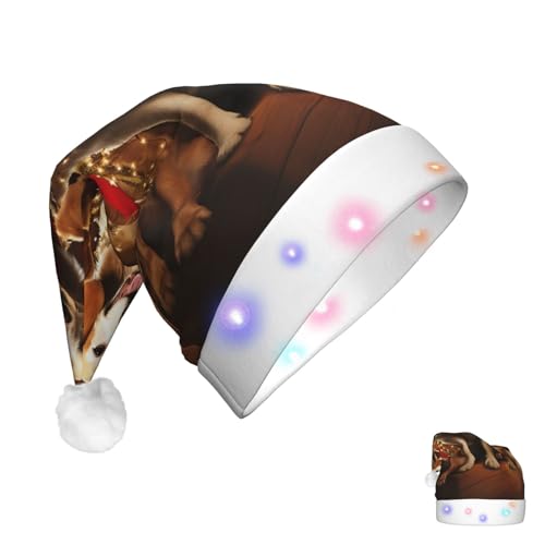 GlbnSHeric Weihnachtsmütze für Erwachsene, beleuchtete Weihnachtsmütze, Hundeparty, Plüsch-Weihnachtsmütze mit LED-Lichtern von GlbnSHeric