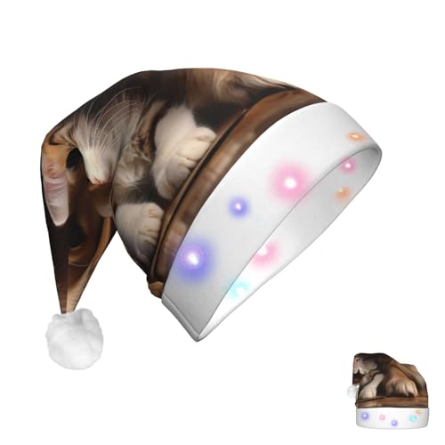 GlbnSHeric Weihnachtsmütze für Erwachsene, leuchtende Weihnachtsmütze für Hunde und Katzen, Plüsch-Weihnachtsmütze mit LED-Lichtern von GlbnSHeric