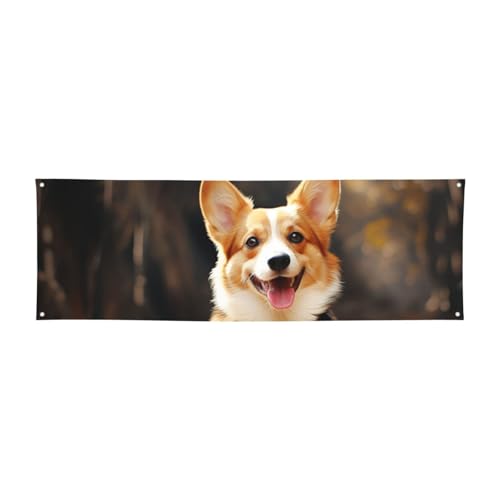 Große Banner für drinnen und draußen, personalisierbar, Corgi-Hunde-Partyschilder, 300D-Polyester, blanko, Banner mit vier runden Metalllöchern, Banner für Party-Dekoration von GlbnSHeric