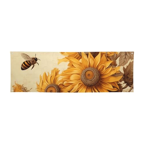 Großes Banner für drinnen und draußen, personalisiertes Banner mit Bienen, Sonnenblumen, Partyschilder, 300D-Polyester, blanko, Banner mit vier runden Metalllöchern, Banner für Party-Dekoration von GlbnSHeric