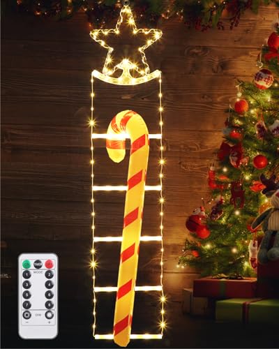 Gleamkid LED Weihnachtsmann Leiter Lichterkette - 1.3 M LED Weihnachtsbeleuchtung Strombetrieben mit Timer, 8 Modi für drinnen und draußen, Fenster, Garten, Haus, Wand, Weihnachtsbaumdekoration von Gleamkid