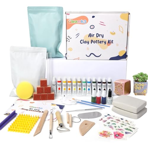 Gleamkid Ton Töpferset für Anfänger für zuhause，43-teiliges Töpfer-Set mit Acrylfarben, Stempeln und Werkzeugen - perfekt für kreative Projekte & DIY von Gleamkid