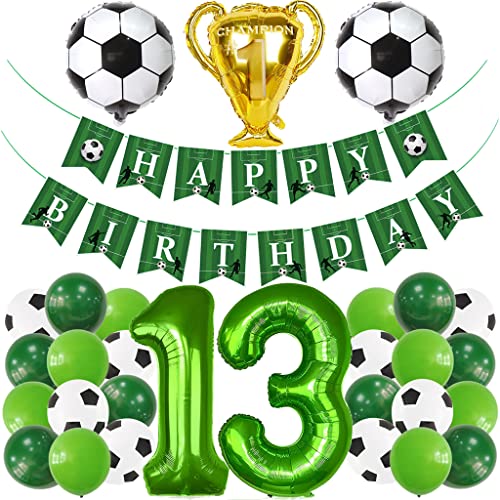 Glecxuy Luftballon Fußball 13. Geburtstag Deko, Fußball Geburtstagsdeko 13 Jahr Junge, 13. Fussball Deko Geburtstag Kinder, Helium Ballon Happy Birthday Girlande für 13 Fussball Party Deko von Glecxuy