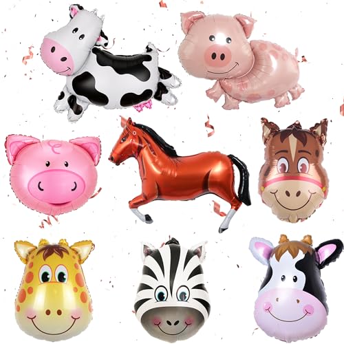 8 Stück Bauernhoftier Luftballons Nutztiere Ballons - Pferde Kuh Schwein Giraffe Tiere Folienballons Bauernhof Geburtstag Deko für Kindergeburtstag 8pcs Tierluftballons von Gleeve