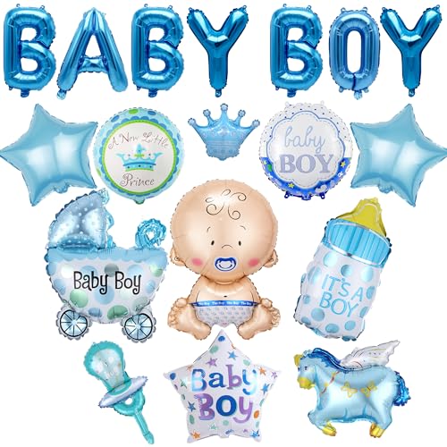 Baby Shower Babyparty Dekorationen Junge - 19 Stück Its A Boy Baby Luftballons Blaue Baby Boy Geschlecht Offenbaren Ballon Banner Gender Reveal Babyparty Deko von Gleeve