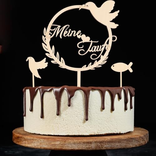 Gleevio Cake Topper Taufe,3 Stück Holz Tortendeko Taufe Junge Mädchen,Tortenaufleger Taufe,Meine Taufe Kuchen Deko,Taufe Deko Torten,Tortenstecker Taufe Cake Topper,Torten Topper Taufe Party Deko von Gleevio