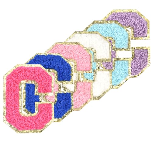 Selbstklebende Chenille-Buchstaben-Patches zum Aufbügeln auf Varsity Preppy Letter Patches zum Aufkleben auf Glitzer Fuzzy Buchstaben für Kleidung Tasche Laptop Handy Hülle (gemischte Farben, C) von Gleihow