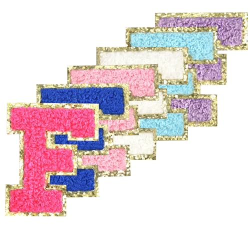 Selbstklebende Chenille-Buchstaben-Patches zum Aufbügeln auf Varsity Preppy Letter Patches zum Aufkleben auf Glitzer Fuzzy Buchstaben für Kleidung Tasche Laptop Handy Hülle (gemischte Farben, F) von Gleihow