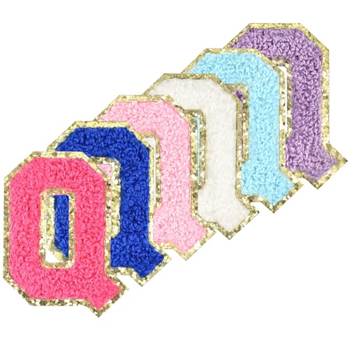 Selbstklebende Chenille-Buchstaben-Patches zum Aufbügeln auf Varsity Preppy Letter Patches zum Aufkleben auf Glitzer Fuzzy Buchstaben für Kleidung Tasche Laptop Handy Hülle (gemischte Farben, Q) von Gleihow