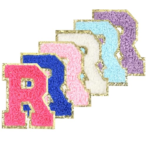 Selbstklebende Chenille-Buchstaben-Patches zum Aufbügeln auf Varsity Preppy Letter Patches zum Aufkleben auf Glitzer Fuzzy Buchstaben für Kleidung Tasche Laptop Handy Hülle (gemischte Farben, R) von Gleihow