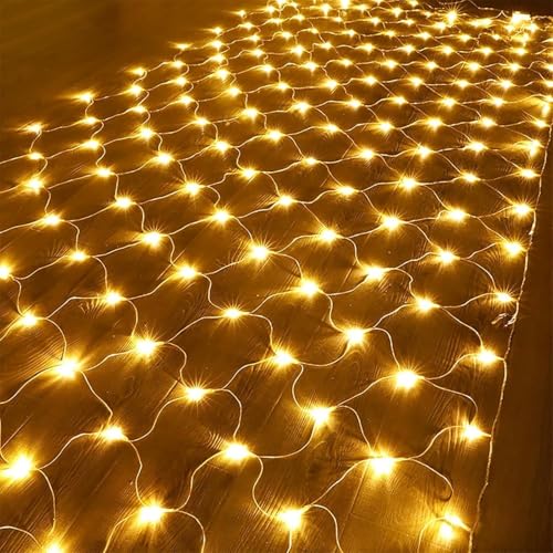 5ft X 5ft Net Lights Outdoor Mesh Lights, 8 Modi Timer Anschließbare Wasserdichte Weihnachtsbeleuchtung For Bäume, Büsche, Hochzeit, Garten, Outdoor-Dekorationen(Warm White,3m x 2m 200led) von Glenmi