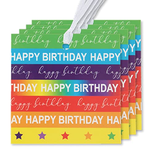 Glick 4 Stück Regenbogen Happy Birthday Geschenkanhänger, Multipack Geschenkanhänger Happy Birthday Mehrfarbig, Happy Birthday Geschenkanhänger für Geschenkverpackungen, MTJ19 von Glick