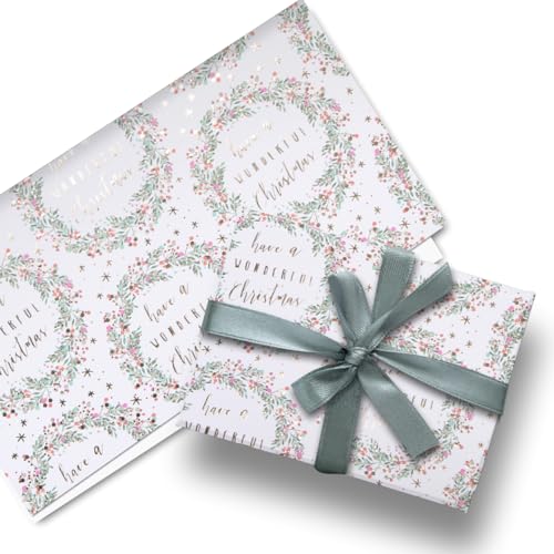 Glick Luxus Weihnachten gefaltetes Geschenkpapier (3 Blatt) Wunderbarer Kranz Weihnachts-Geschenkpapier, weiß von Glick