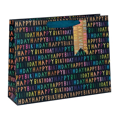 Glick Luxuriöse Geschenktüte "Happy Birthday", groß, Querformat, marineblau, 355 x 275 x 100 mm von Glick