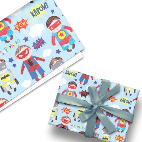Glick Luxus Flat Wrap, Drei Bögen Super Hero Pop Comic Geschenkpapier, Perfekt für Geschenkverpackungen, Geburtstag Geschenkpapier, Geschenkpapier für Kinder, 50 x 70 cm wenn geöffnet von Glick