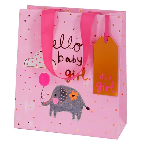 Glick Luxus-Geschenktüte, mittelgroße Geschenktüte für Mädchen, rosa Geschenktüte, Baby-Geschenktüte, Willkommens-Baby-Mädchen-Geschenktüte, Papiersalat, Baby-Mädchen-Geschenktüte, Geschenkbeutel, 200 von Glick