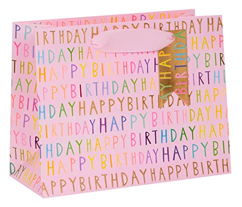 Glick Luxus-Geschenktüte – Happy Birthday Landschafts-Geschenktüte, Pink, Medium, 175 x 225 x 100 mm von Glick