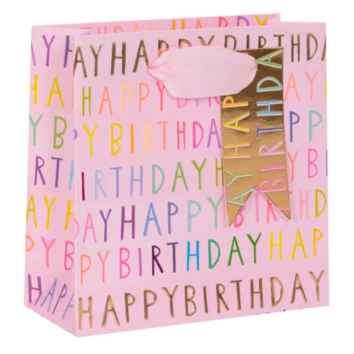 Glick Luxus Happy Birthday Pink Geschenktüte - Klein 140 x 140 x 60 mm Schöne Happy Birthday Geschenktüte Rosa von Glick