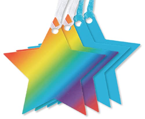 Glick MTJ17 Geschenkanhänger mit hellen Regenbogenstern und blaugrünen Sternen, Multipack Geschenkanhänger, Pastell-Sterne, Sterne, Geschenkanhänger für Geschenkverpackungen, mehrfarbig, 4 Stück von Glick