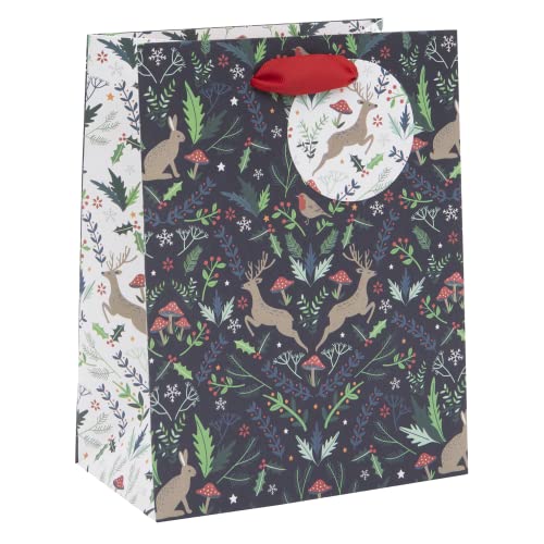 Glick Weihnachtsgeschenktüte, mittlere Geschenktüte, Geschenktüte für Weihnachten, Weihnachtsgeschenkverpackung, Waldtiere, Weihnachtsgeschenktasche, weiße und blaue Weihnachtsgeschenktüte von Glick