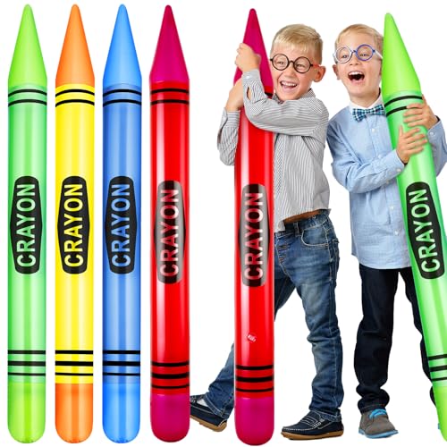 Glimin 4 Stück 104 cm große, große, große, aufblasbare Buntstifte, Jumbo-Neon-Aufblaskreide, riesige Buntstifte, Ballon-Dekoration, für Kinder, Schulanfang, Klassenzimmer, Partygeschenk von Glimin