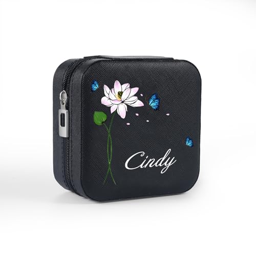 Glimmerday Personalisierte Geburtsblumen-Schmuckschatulle für Mama, personalisierte Namensschmuckschatulle für die Reise, Geschenkschatulle für Frauen, Mädchentag (Schwarz) von Glimmerday