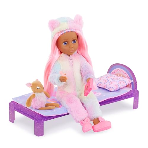 Glitter Girls Biegbare Puppe, 35,6 cm, rosa Haare und violette Augen, Einteiler-Kleidung für Puppen, Einteiler-Kleidung für Puppen, Spielzeug für Kinder ab 3 Jahren, Rafa & GG Schlafenszeit Spielset von Glitter Girls