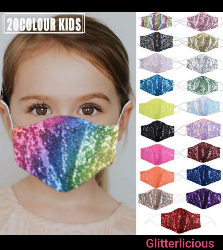 Kinder-Pailletten-Wiederverwendbare/Waschbare Gesichtsmaske Mit Verstellbaren Ohrschlaufen Und Filtertascheneinsätzen Für Filter | Kostenloser von GlitterliciousArt