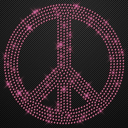 Glitzerdeals Aufbügler Peace gross pink Aufbügler für Textilien Bügelbild Peace-Zeichen Strass Bügelbild für Textilien Hot-fix iron-on-transfer von Glitzerdeals