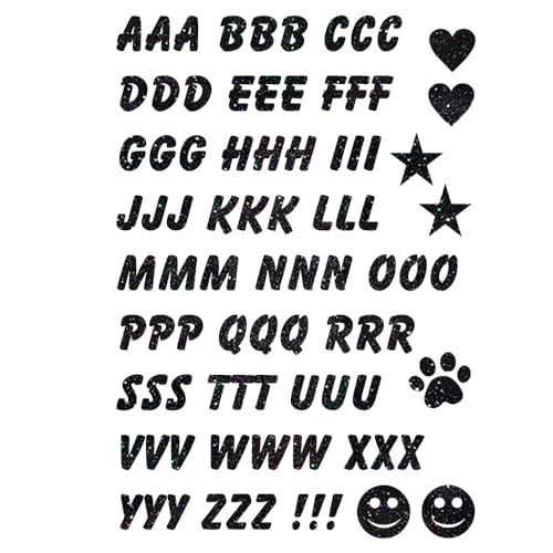 Glitzerdeals Bügelbilder Glitzer Alphabet zum Aufbügeln schwarz Aufbügler für Textilien Karneval Kostüm Alphabet Bügelflicken Buchstaben Fasching Patch zum Aufbügeln Alphabet von Glitzerdeals