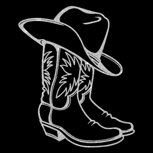 Glitzerdeals Bügelbild Glitzer Cowboystiefel mit Hut Line Dance silber Glitzerbild zum Aufbügeln Line Dance Glitzerflex Cowboystiefel Bling Aufbügler Line Dance von Glitzerdeals