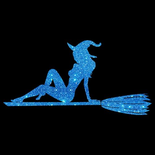 Glitzerdeals Bügelbilder Glitzer Halloween Hexe auf Besen blau Aufbügler für Textilien Karneval Kostüm Hexe Bügelflicken Hexen Fasching Patch zum Aufbügeln Hexe von Glitzerdeals