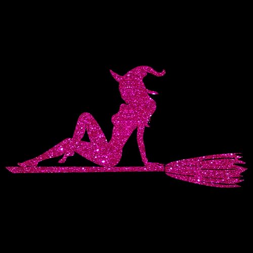 Glitzerdeals Bügelbilder Glitzer Halloween Hexe auf Besen pink Aufbügler für Textilien Karneval Kostüm Hexe Bügelflicken Hexen Fasching Patch zum Aufbügeln Hexe von Glitzerdeals