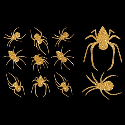 Glitzerdeals Bügelbilder Glitzer Halloween Spinne 11er Set Spinnen gold Aufbügler für Textilien Karneval Kostüm Spinne Bügelflicken Spinnen Fasching Patch zum Aufbügeln Spinne von Glitzerdeals