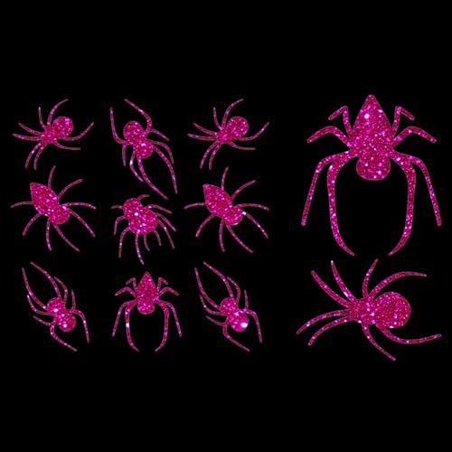 Glitzerdeals Bügelbilder Glitzer Halloween Spinne 11er Set Spinnen pink Aufbügler für Textilien Karneval Kostüm Spinne Bügelflicken Spinnen Fasching Patch zum Aufbügeln Spinne von Glitzerdeals