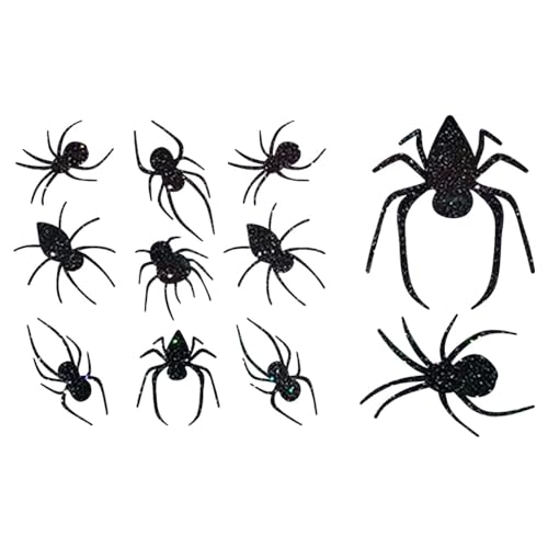 Glitzerdeals Bügelbilder Glitzer Halloween Spinne 11er Set Spinnen schwarz Aufbügler für Textilien Karneval Kostüm Spinne Bügelflicken Spinnen Fasching Patch zum Aufbügeln Spinne von Glitzerdeals