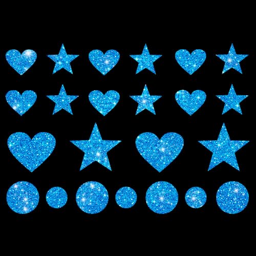 Glitzerdeals Bügelbilder Glitzer Herzen Sterne Punkte Karneval Glitzer blau Aufbügler für Textilien Karneval Kostüm Herzen Bügelflicken Sterne Fasching Patch zum Aufbügeln Herzen von Glitzerdeals