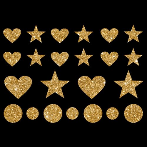 Glitzerdeals Bügelbild Glitzer Herzen Sterne Punkte Karneval Glitzer gold Glitzerbild zum Aufbügeln Herzen Glitzerflex Sterne Bling Aufbügler Herzen von Glitzerdeals