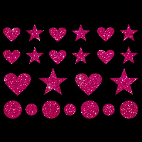 Glitzerdeals Bügelbilder Glitzer Herzen Sterne Punkte Karneval Glitzer pink Aufbügler für Textilien Karneval Kostüm Herzen Bügelflicken Sterne Fasching Patch zum Aufbügeln Herzen von Glitzerdeals