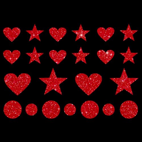 Glitzerdeals Bügelbilder Glitzer Herzen Sterne Punkte Karneval Glitzer rot Aufbügler für Textilien Karneval Kostüm Herzen Bügelflicken Sterne Fasching Patch zum Aufbügeln Herzen von Glitzerdeals