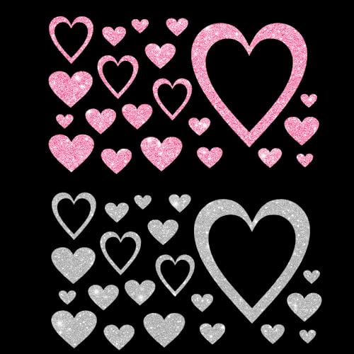 Glitzerdeals Bügelbild Glitzer Herzen im Set 2-farbig Herz Glitzerbild zum Aufbügeln Herzen Glitzerflex Herz Bling Aufbügler Herzen flamingo-silber von Glitzerdeals
