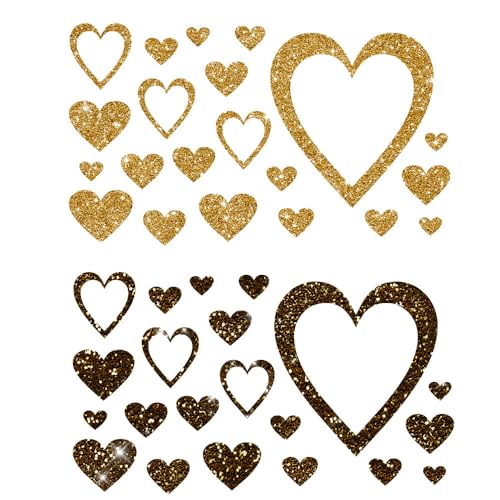 Glitzerdeals Bügelbilder Glitzer Herzen im Set 2-farbig Herz Aufbügler für Textilien Karneval Kostüm Herzen Bügelflicken Herz Fasching Patch zum Aufbügeln Herzen gold-schwarzgold von Glitzerdeals