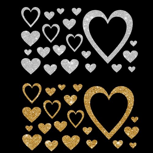 Glitzerdeals Bügelbilder Glitzer Herzen im Set 2-farbig Herz Aufbügler für Textilien Karneval Kostüm Herzen Bügelflicken Herz Fasching Patch zum Aufbügeln Herzen silber-gold von Glitzerdeals