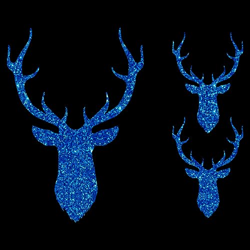 Glitzerdeals Bügelbilder Glitzer Hirsch Silhouetten 3er Set Oktoberfest blau Aufbügler für Textilien Karneval Kostüm Hirsch Bügelflicken Oktoberfest Fasching Patch zum Aufbügeln Hirsch von Glitzerdeals