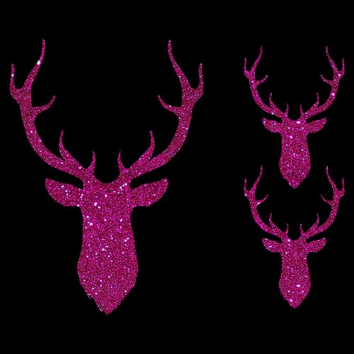 Glitzerdeals Bügelbild Glitzer Hirsch Silhouetten 3er Set Oktoberfest pink Glitzerbild zum Aufbügeln Hirsch Glitzerflex Oktoberfest Bling Aufbügler Hirsch von Glitzerdeals